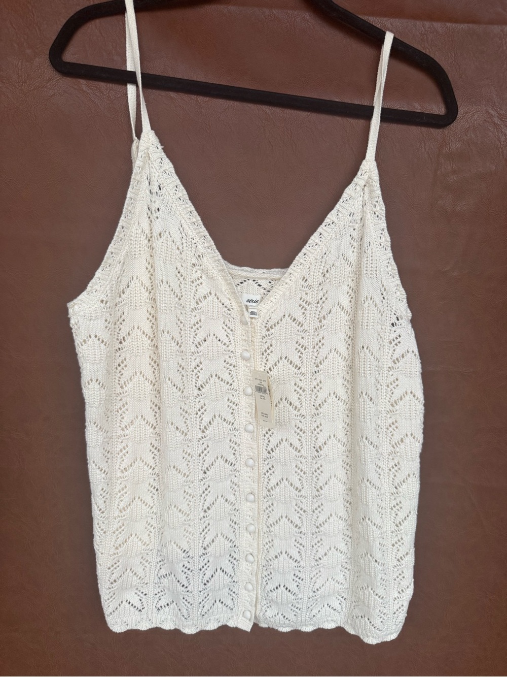NWT Aerie Womens XXL Ivory Pointelle Knit Cami Button Front Crochet Tank Top
